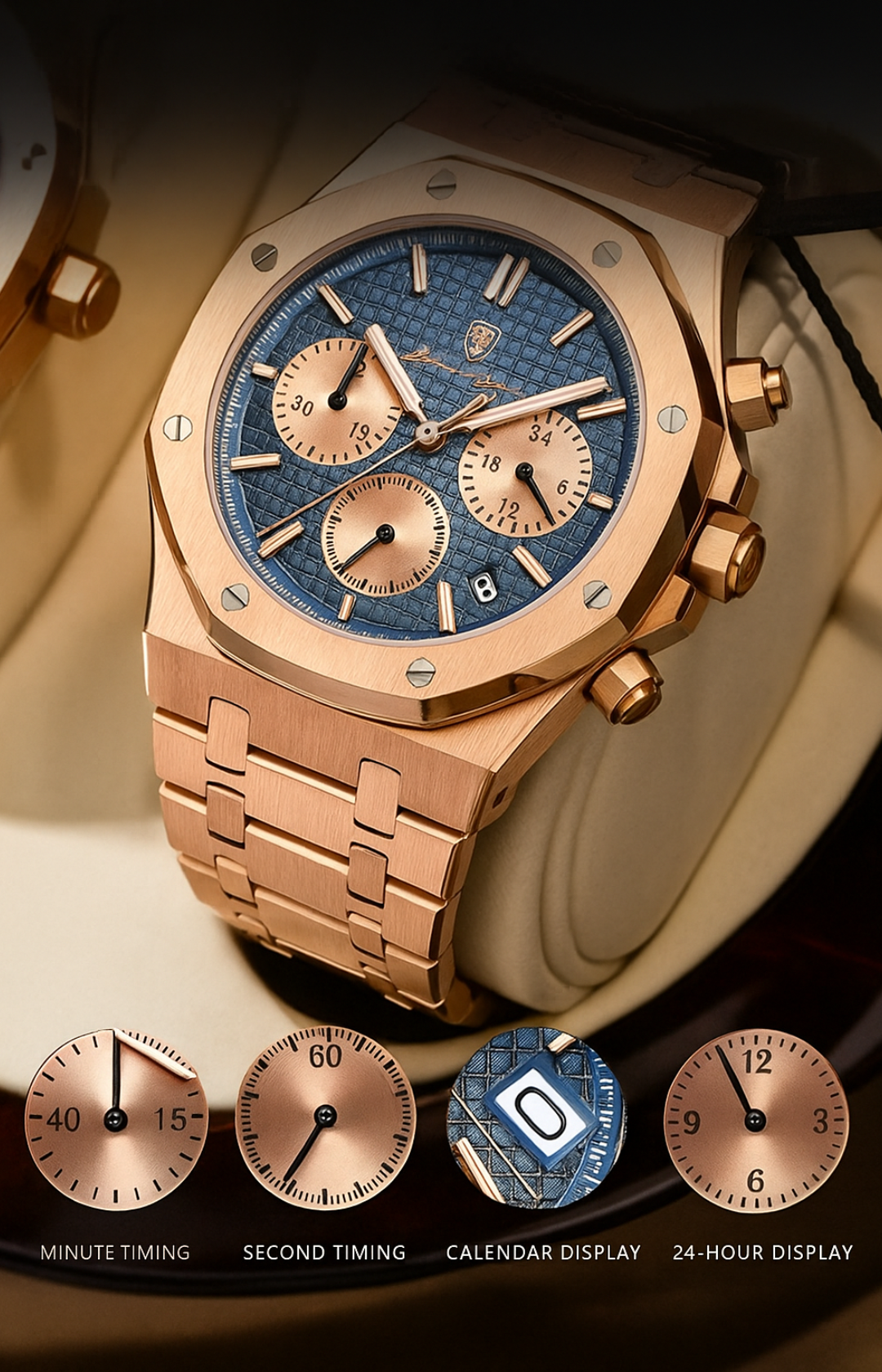SteelEdge Chrono – Men's Luxury Quartz Watch with Luminous Dial, Date Display & Waterproof Design