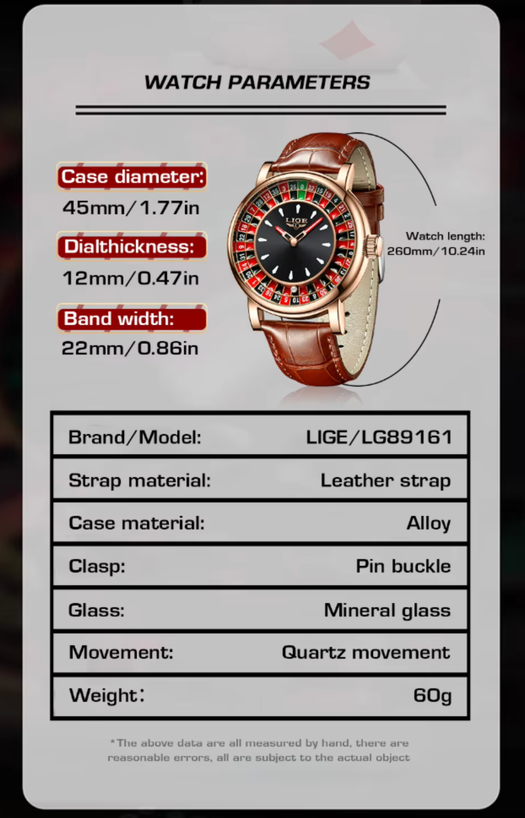 Voyager Roulette Edition | Men’s Brown Leather Waterproof Luminous Watch