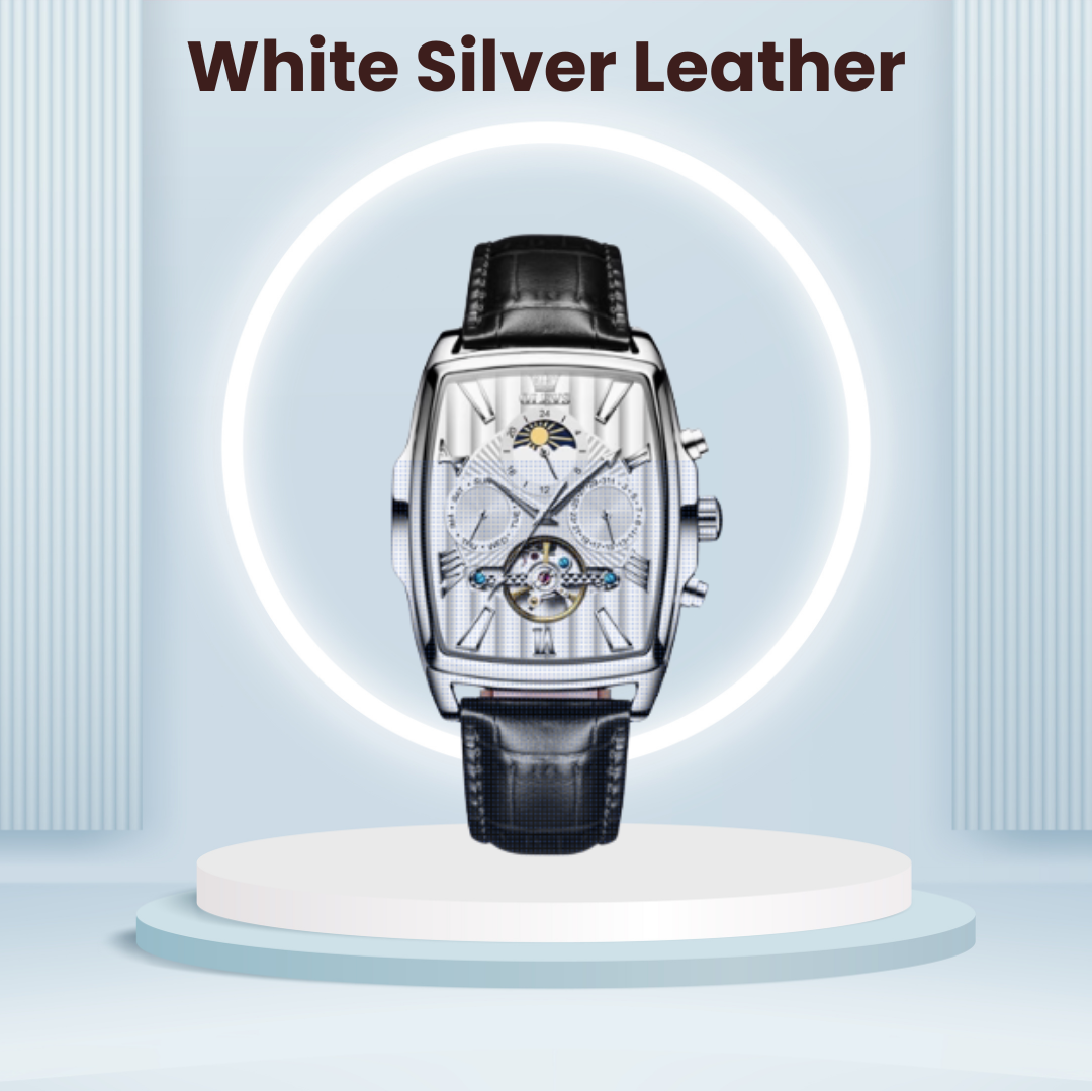 Olys Swiss-Certified Rectangular Skeleton Watch – Men's Automatic Timepiece, Genuine Brand