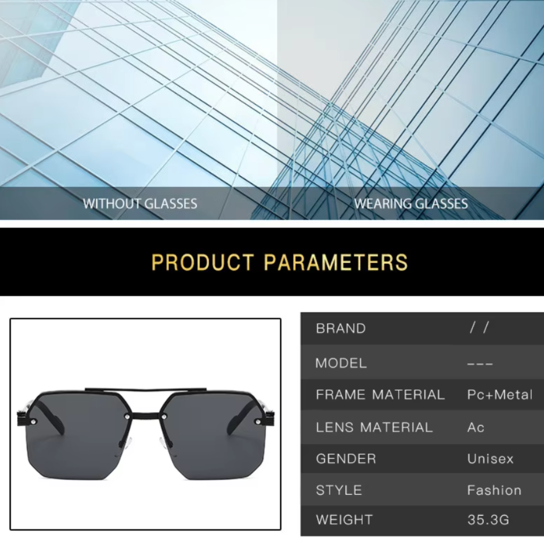 Urban Retro Metal Shades - Retro Metal Square Half-Frame Sunglasses with Stud Accents