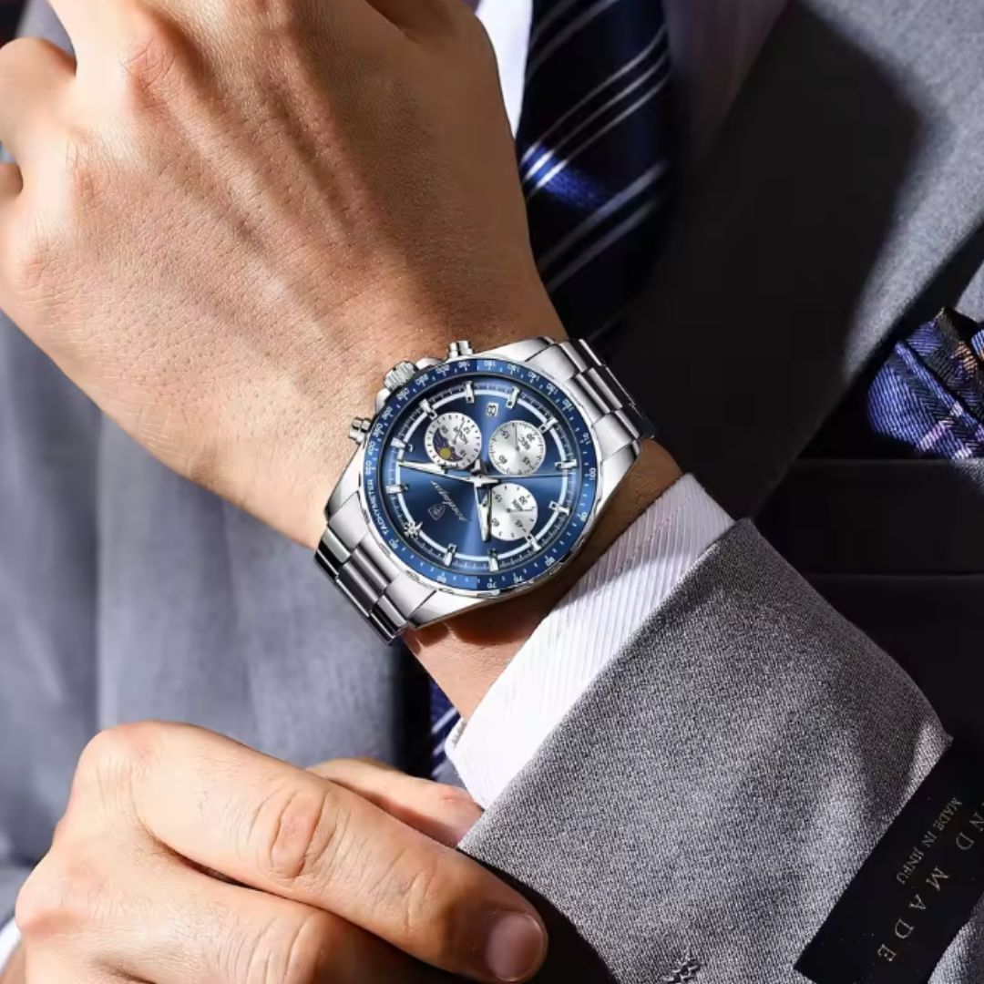 Chronograph Timepiece - Men's Waterproof Quartz Watch with Luminous Dial & Date Function