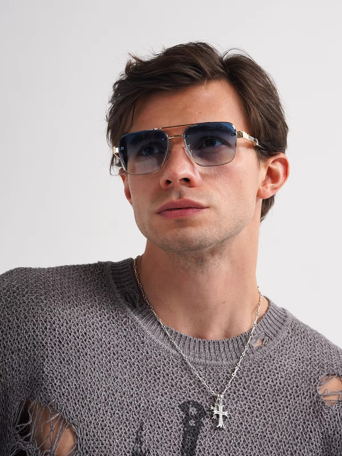 Luxury Shades UV400 Rectangle Pilot Sun Glasses for Men