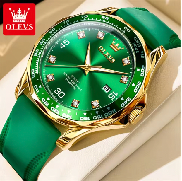 Legacy Meridian Men Luxury Watch - Golden Green Quartz Watch for Men