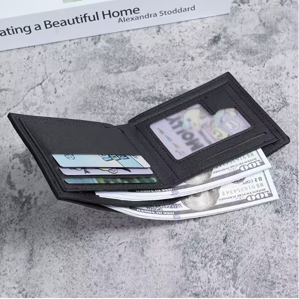 Executive Lychee Series - Luxe PU Leather Men’s Compact Bifold Wallet with Multi-Card Capacity and Soft-Grain Finish