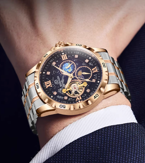 Stellar Crown - ZaneLuxe Luxury Men's Automatic Watch Gold & Silver