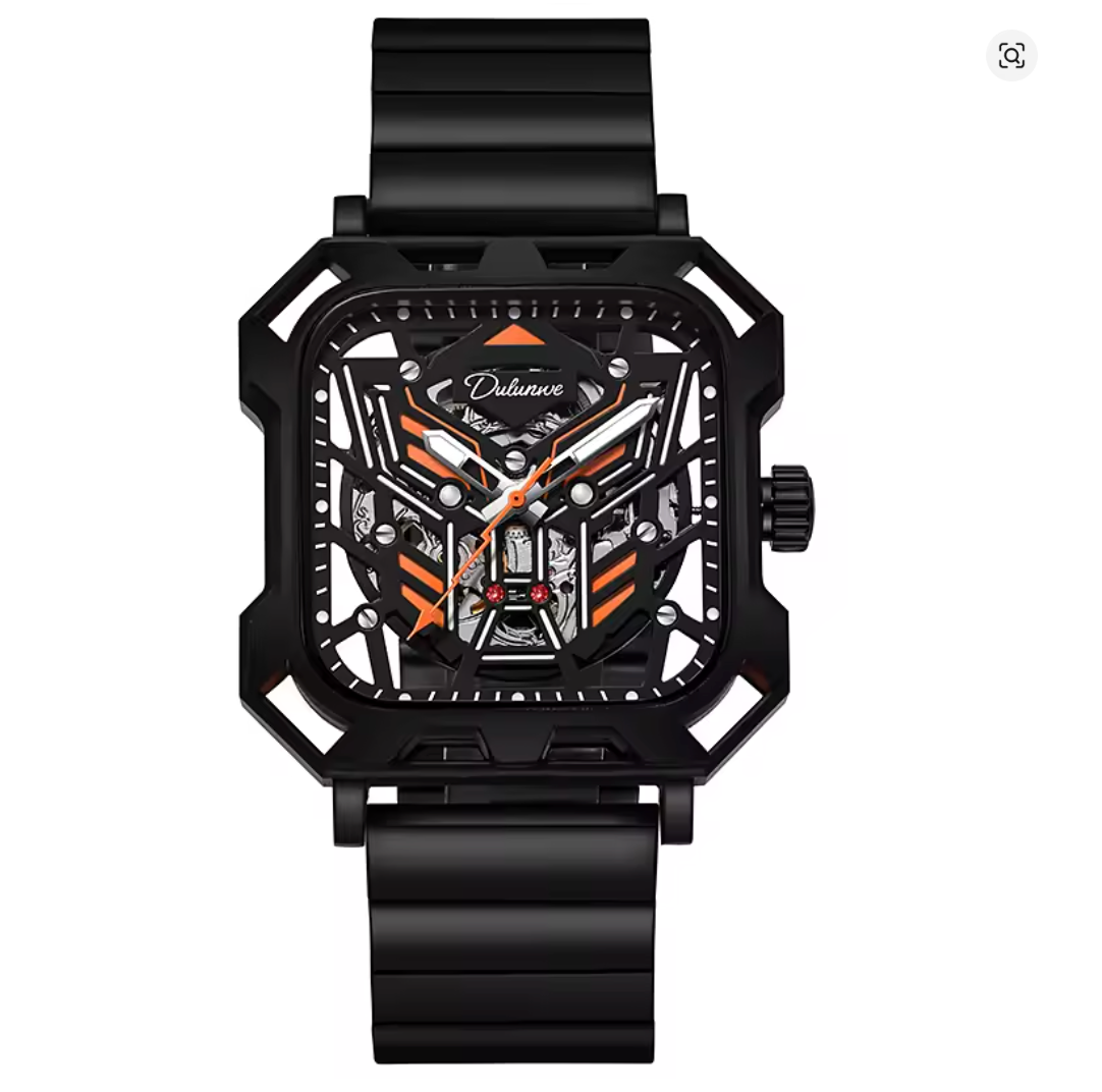 The Stratos - Square Skeleton Automatic Mechanical Watch, Stainless Steel Strap Men's Watches