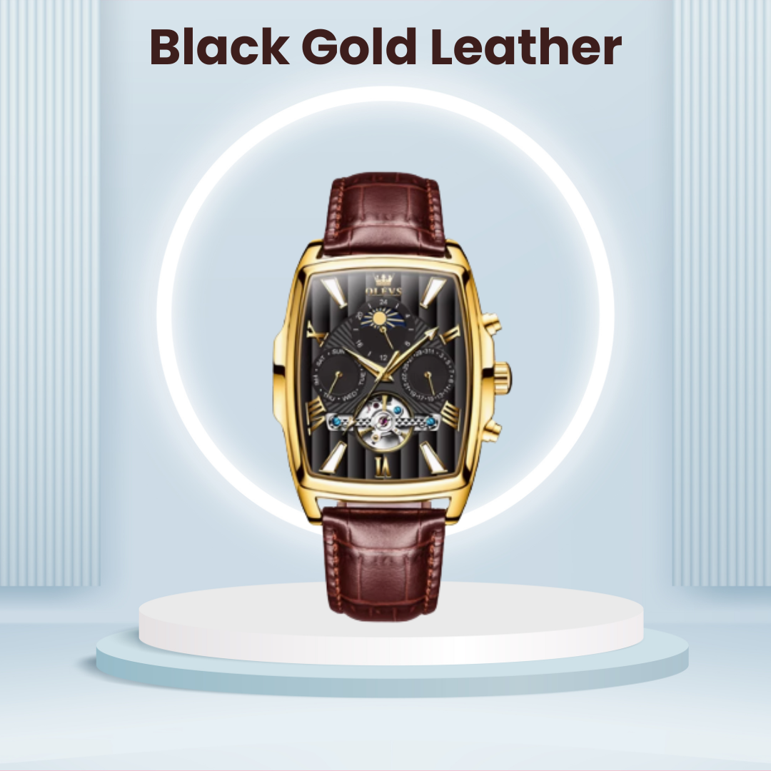 Olys Swiss-Certified Rectangular Skeleton Watch – Men's Automatic Timepiece, Genuine Brand