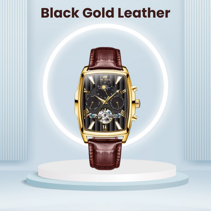 Olys Swiss-Certified Rectangular Skeleton Watch – Men's Automatic Timepiece, Genuine Brand