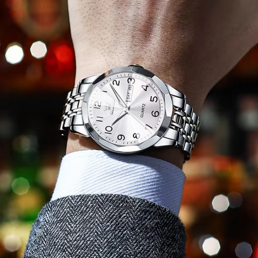 Duke Horizon - Men's Luxury Quartz Watch with Stainless Steel Build, Date & Week Display, Waterproof Design