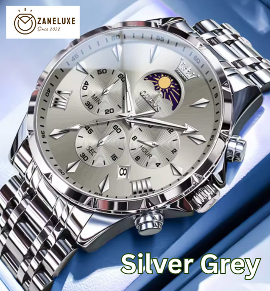 Moonphase Chrono Pro 7-Series - Moonphase Chronograph Quartz Watch for Men – Stainless Steel, Multifunction & Waterproof
