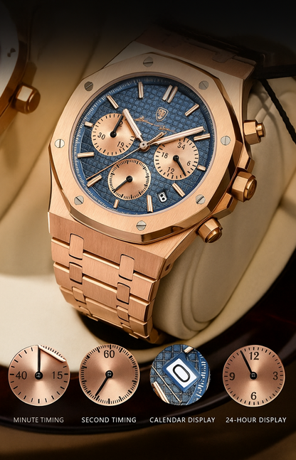 SteelEdge Chrono – Men's Luxury Quartz Watch with Luminous Dial, Date Display & Waterproof Design