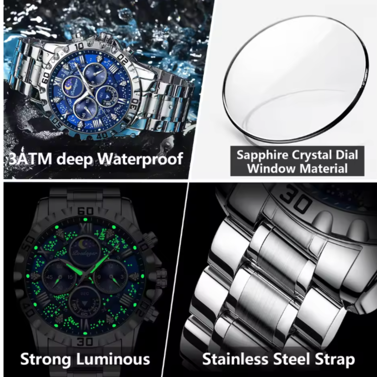 ChronoLuxe - Luxury Waterproof Luminous Chronograph Stainless Steel Casual Sports Men Watch