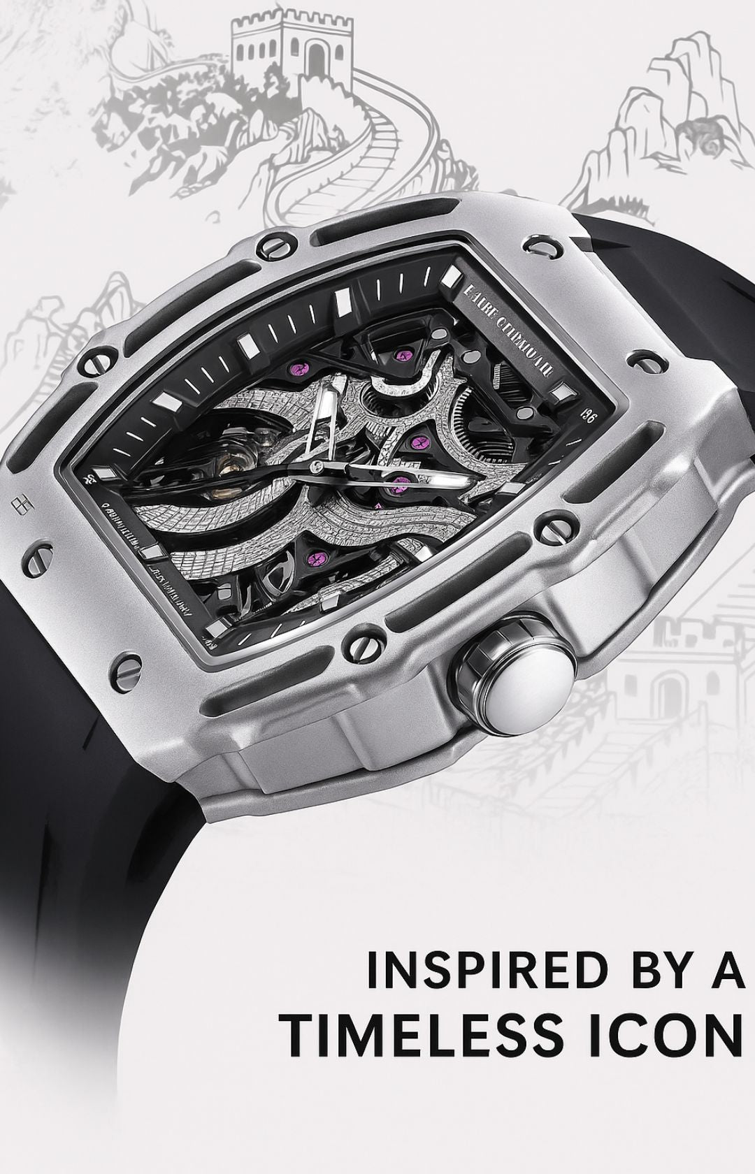 Mark Fairwhale Great Wall Edition – Men's Skeleton Automatic Watch with Architectural Detailing