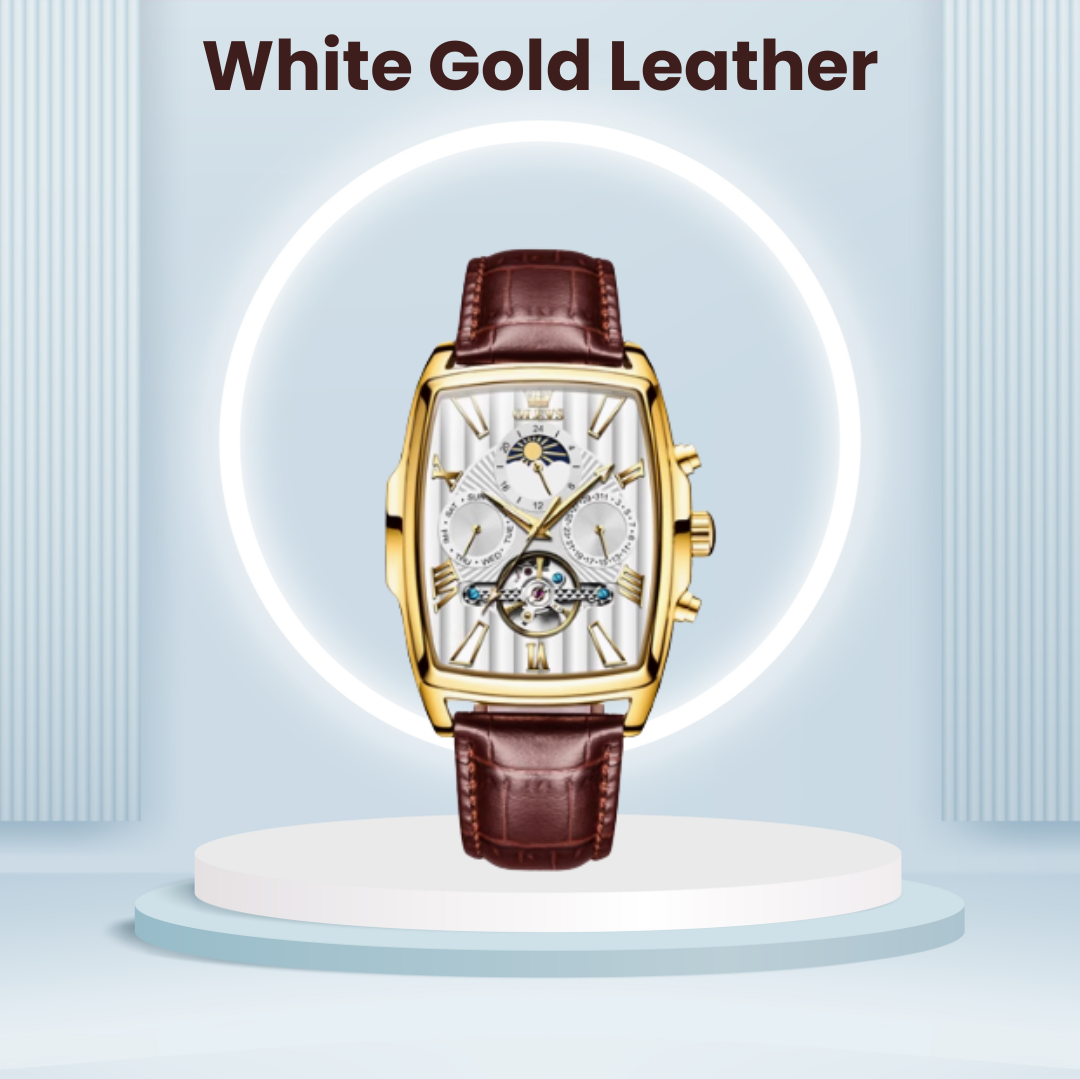 Olys Swiss-Certified Rectangular Skeleton Watch – Men's Automatic Timepiece, Genuine Brand