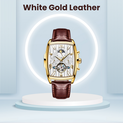 Olys Swiss-Certified Rectangular Skeleton Watch – Men's Automatic Timepiece, Genuine Brand