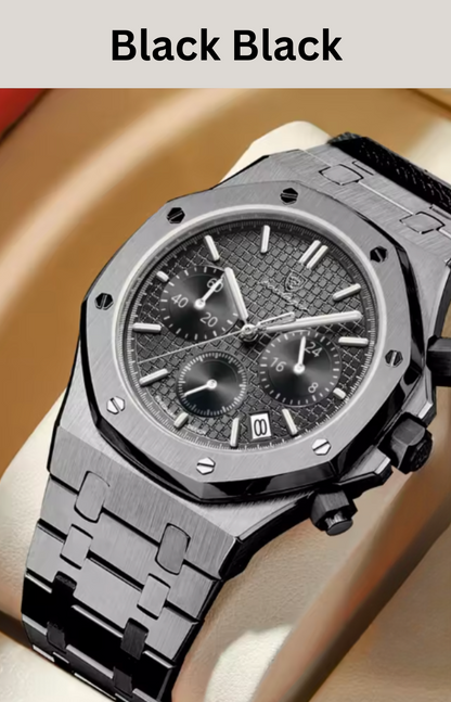SteelEdge Chrono – Men's Luxury Quartz Watch with Luminous Dial, Date Display & Waterproof Design