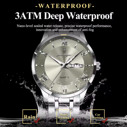 AstraChron – Men’s Stainless-Steel Quartz Sports Watch, 3 ATM Waterproof, Luminous Hands & Week/Date Display