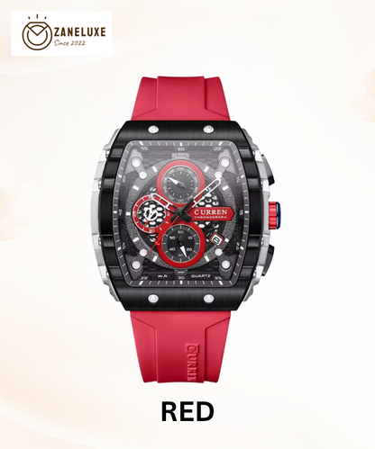 SquareSport Elite -  Luxury Men’s Quartz Watch – Waterproof Silicone Strap