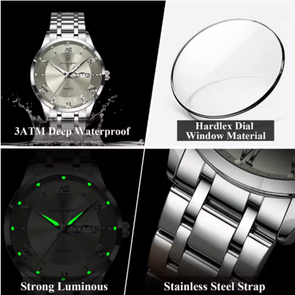 AstraChron – Men’s Stainless-Steel Quartz Sports Watch, 3 ATM Waterproof, Luminous Hands & Week/Date Display