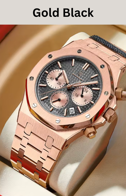 SteelEdge Chrono – Men's Luxury Quartz Watch with Luminous Dial, Date Display & Waterproof Design