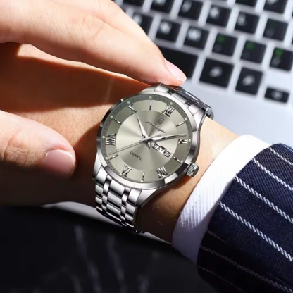 AstraChron – Men’s Stainless-Steel Quartz Sports Watch, 3 ATM Waterproof, Luminous Hands & Week/Date Display