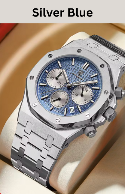 SteelEdge Chrono – Men's Luxury Quartz Watch with Luminous Dial, Date Display & Waterproof Design