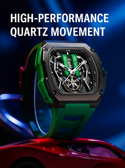 Supercar-Inspired Men's Quartz Watch – 3D Engine Design, Luminous, Waterproof, Multi-Function, High-End Style
