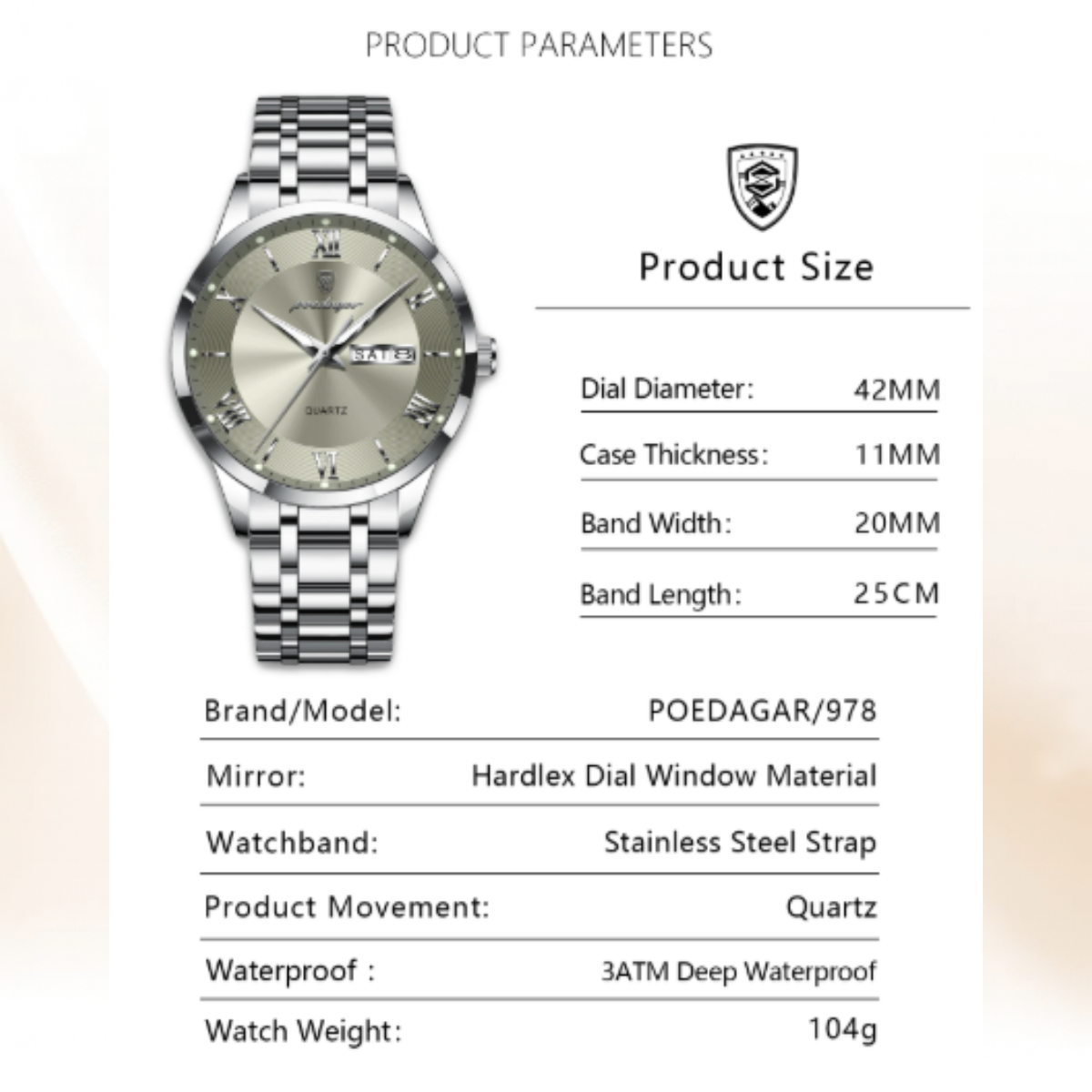 AstraChron – Men’s Stainless-Steel Quartz Sports Watch, 3 ATM Waterproof, Luminous Hands & Week/Date Display