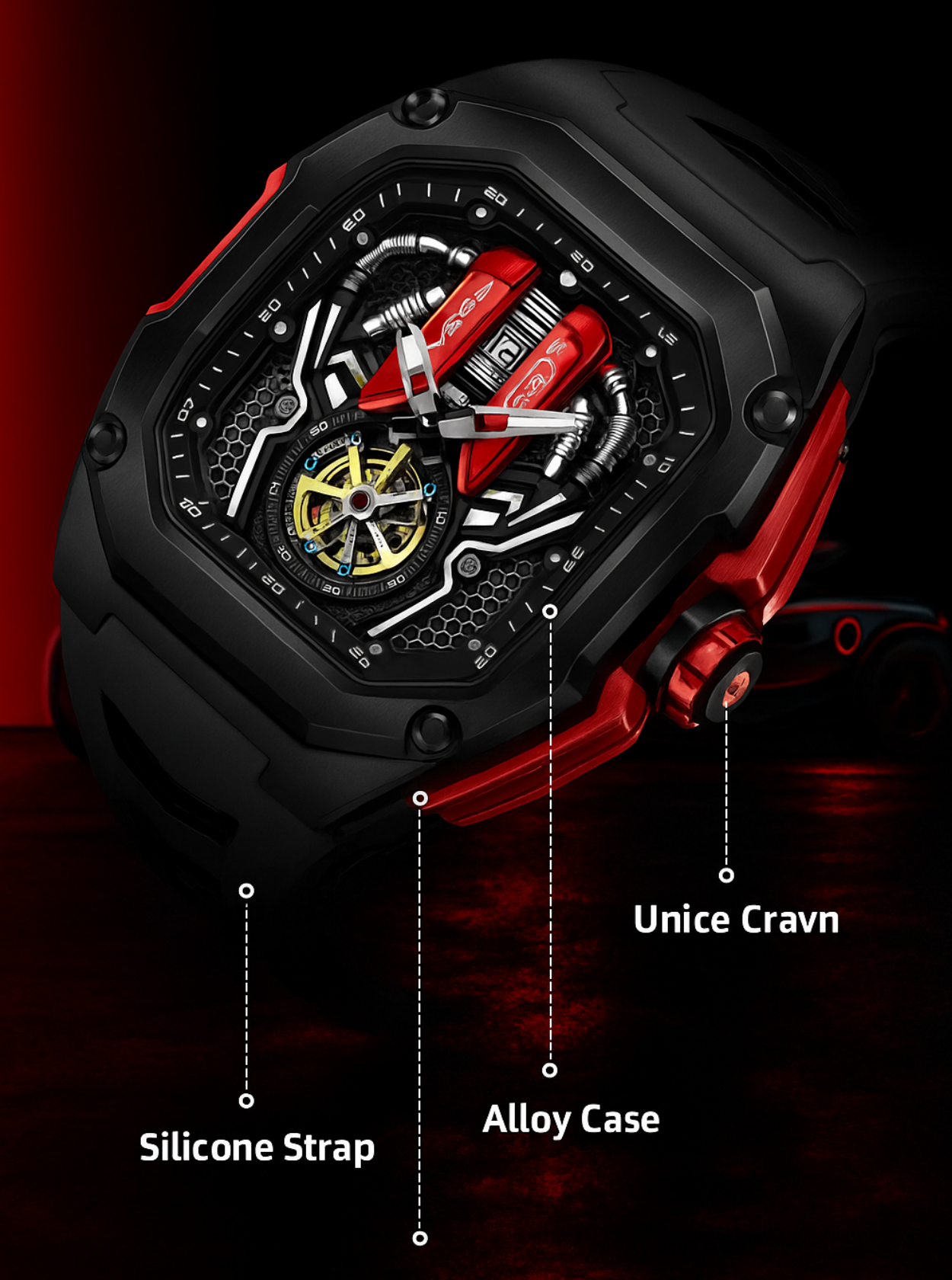 Supercar-Inspired Men's Quartz Watch – 3D Engine Design, Luminous, Waterproof, Multi-Function, High-End Style