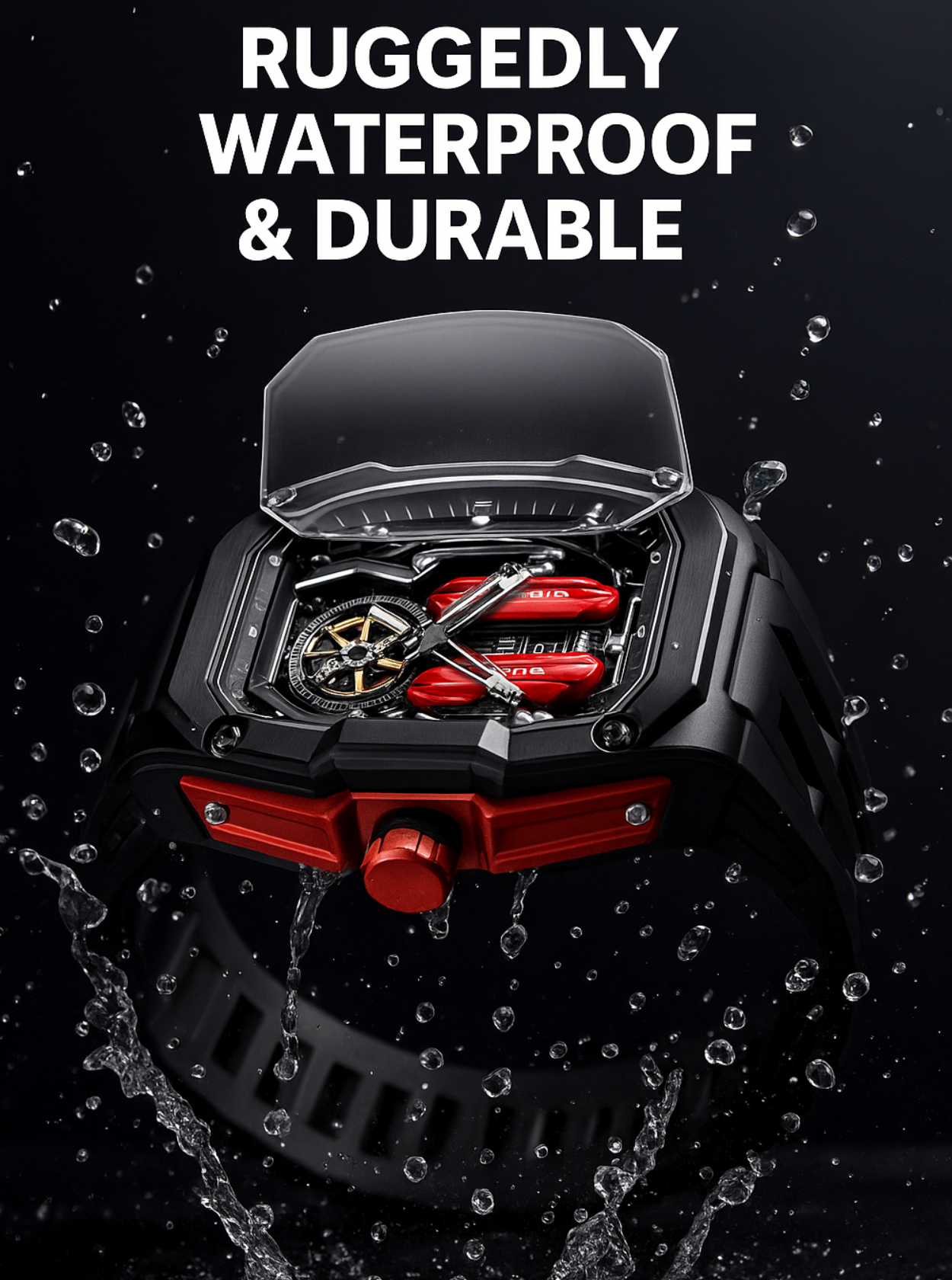 Supercar-Inspired Men's Quartz Watch – 3D Engine Design, Luminous, Waterproof, Multi-Function, High-End Style