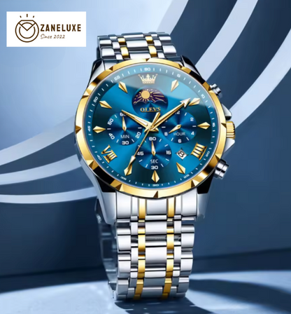 Moonphase Chrono Pro 7-Series - Moonphase Chronograph Quartz Watch for Men – Stainless Steel, Multifunction & Waterproof
