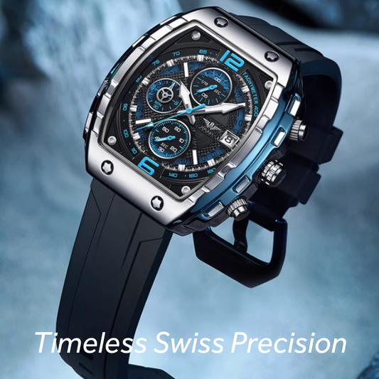 Swiss Timepiece - Barrel-Style Men's Watch – Genuine Swiss Quartz & Mechanical Hybrid, Waterproof, Perfect Gift For Men