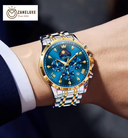 Moonphase Chrono Pro 7-Series - Moonphase Chronograph Quartz Watch for Men – Stainless Steel, Multifunction & Waterproof