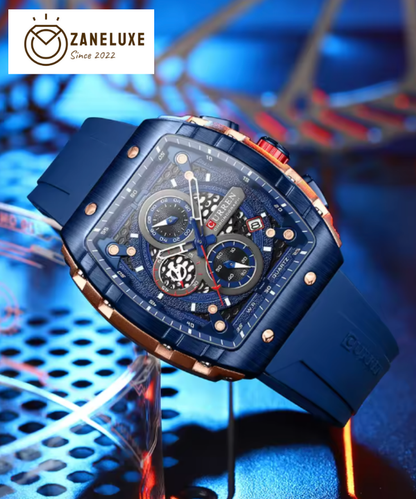 SquareSport Elite -  Luxury Men’s Quartz Watch – Waterproof Silicone Strap