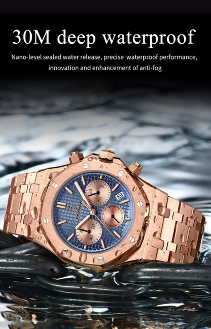 SteelEdge Chrono – Men's Luxury Quartz Watch with Luminous Dial, Date Display & Waterproof Design