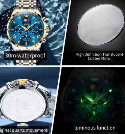 Moonphase Chrono Pro 7-Series - Moonphase Chronograph Quartz Watch for Men – Stainless Steel, Multifunction & Waterproof