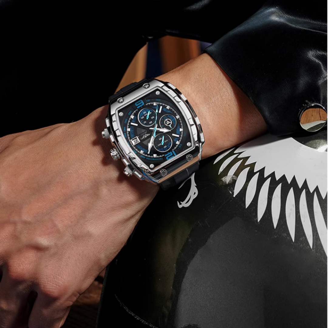Swiss Timepiece - Barrel-Style Men's Watch – Genuine Swiss Quartz & Mechanical Hybrid, Waterproof, Perfect Gift For Men
