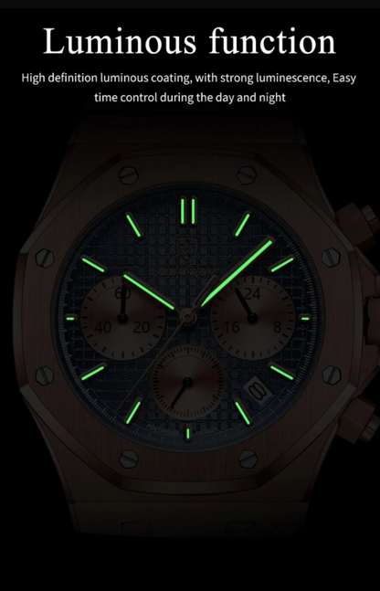 SteelEdge Chrono – Men's Luxury Quartz Watch with Luminous Dial, Date Display & Waterproof Design