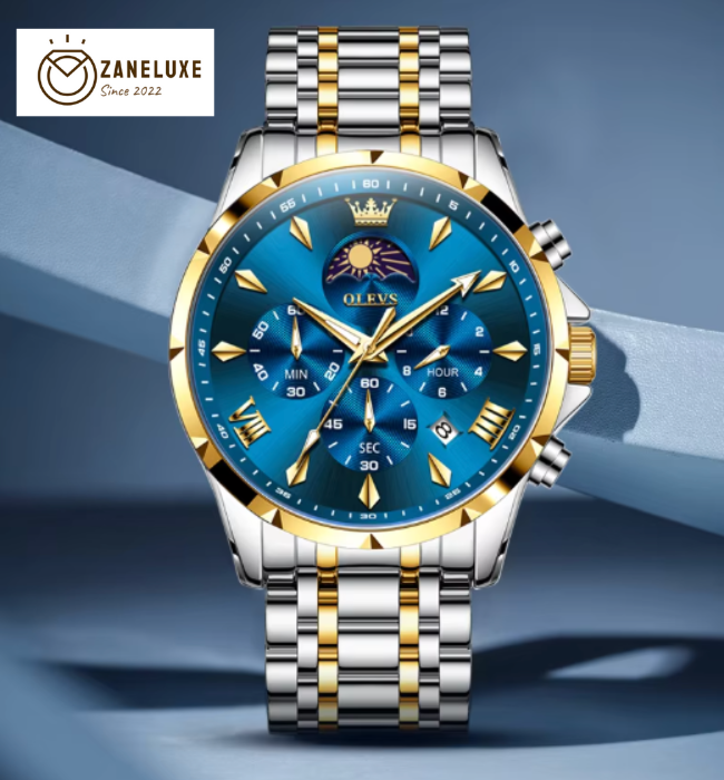 Moonphase Chrono Pro 7-Series - Moonphase Chronograph Quartz Watch for Men – Stainless Steel, Multifunction & Waterproof