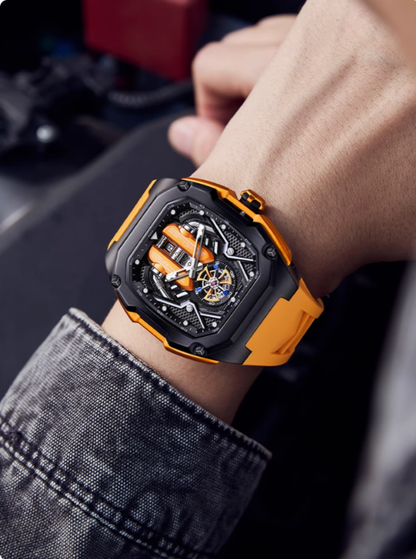 Supercar-Inspired Men's Quartz Watch – 3D Engine Design, Luminous, Waterproof, Multi-Function, High-End Style