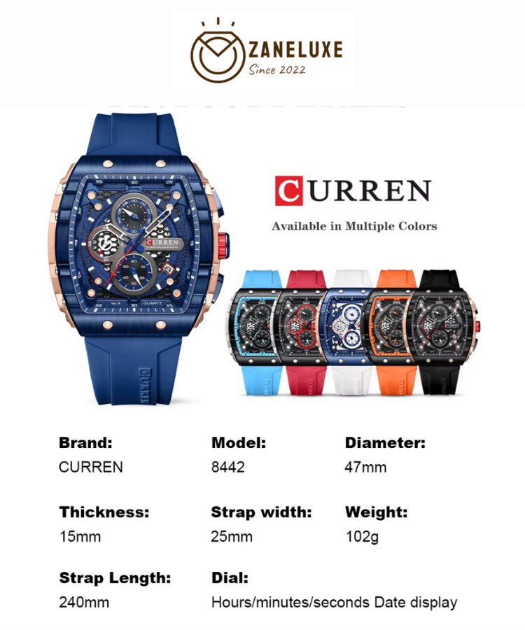 SquareSport Elite -  Luxury Men’s Quartz Watch – Waterproof Silicone Strap