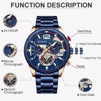 EmeraldForce - Men’s Luxury Green-Dial Stainless Steel Quartz Sport Watch – Waterproof with Date Display