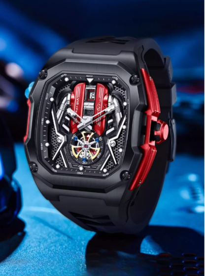 Supercar-Inspired Men's Quartz Watch – 3D Engine Design, Luminous, Waterproof, Multi-Function, High-End Style