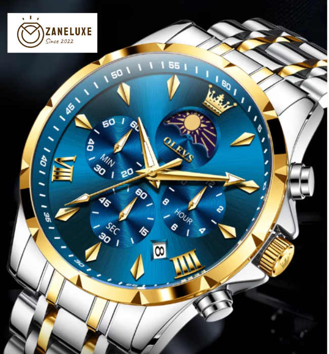 Moonphase Chrono Pro 7-Series - Moonphase Chronograph Quartz Watch for Men – Stainless Steel, Multifunction & Waterproof