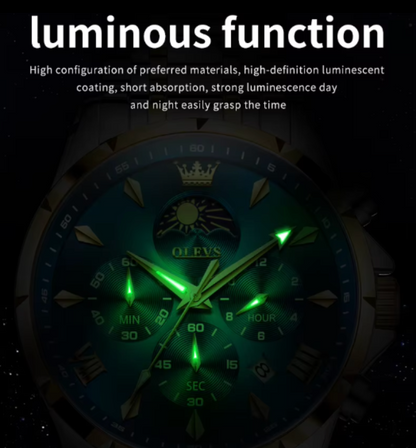 Moonphase Chrono Pro 7-Series - Moonphase Chronograph Quartz Watch for Men – Stainless Steel, Multifunction & Waterproof