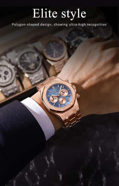 SteelEdge Chrono – Men's Luxury Quartz Watch with Luminous Dial, Date Display & Waterproof Design