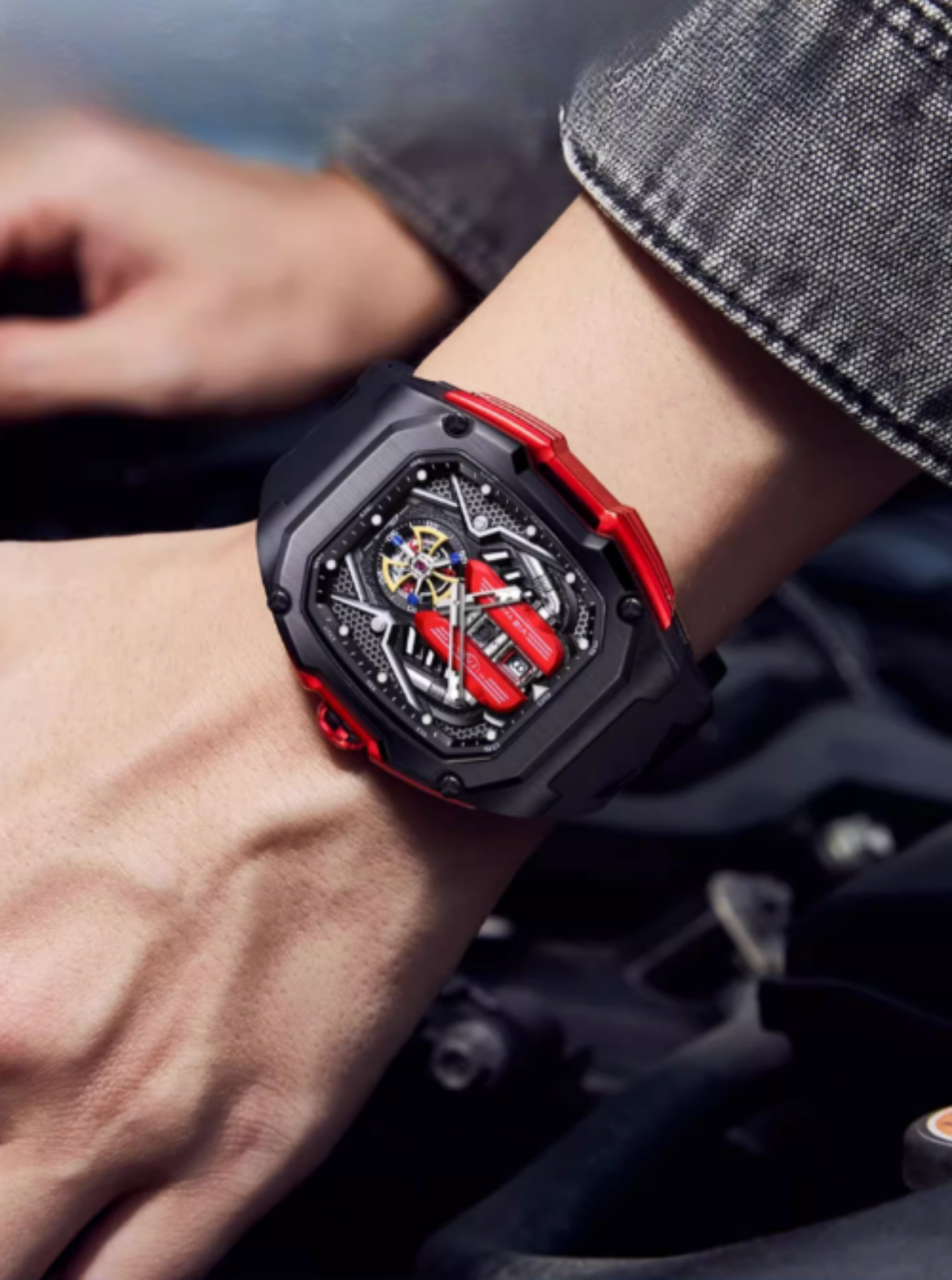 Supercar-Inspired Men's Quartz Watch – 3D Engine Design, Luminous, Waterproof, Multi-Function, High-End Style
