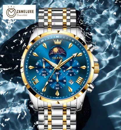 Moonphase Chrono Pro 7-Series - Moonphase Chronograph Quartz Watch for Men – Stainless Steel, Multifunction & Waterproof