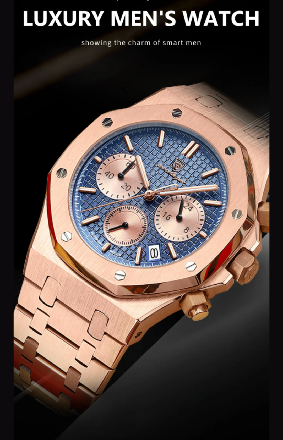 SteelEdge Chrono – Men's Luxury Quartz Watch with Luminous Dial, Date Display & Waterproof Design