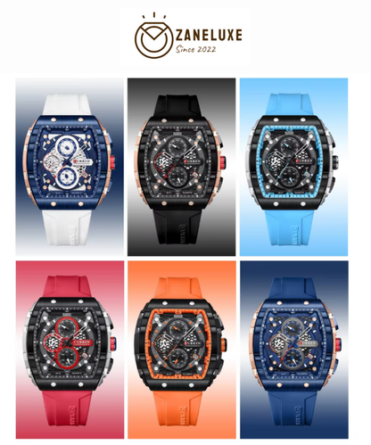 SquareSport Elite -  Luxury Men’s Quartz Watch – Waterproof Silicone Strap